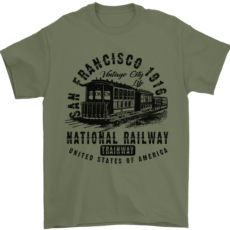 National Railway Locomotive Train Trainspotting Mens T-Shirt 100% Cotton Military Green