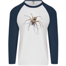 Gruesome Spider Halloween 3D Effect Mens L/S Baseball T-Shirt White/Navy Blue