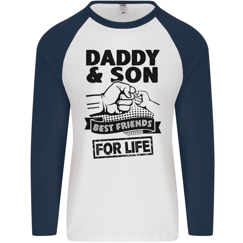 Daddy & Son Best Friends Father's Day Mens L/S Baseball T-Shirt White/Navy Blue