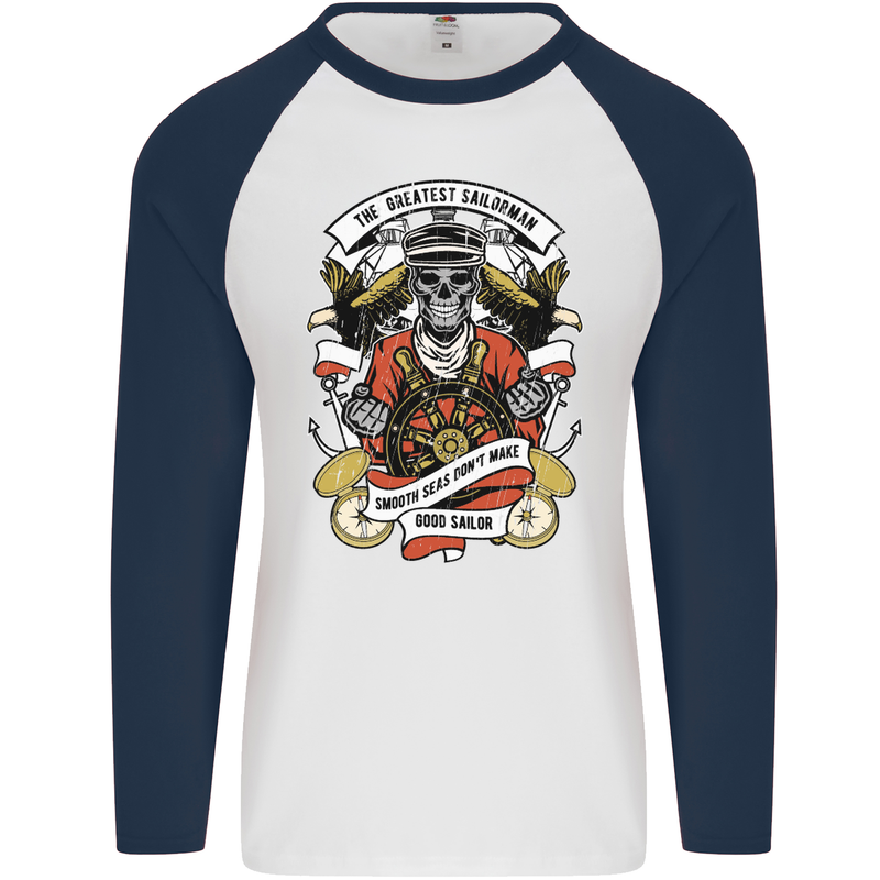 The Greatest Sailorman Sailing Sailor Mens L/S Baseball T-Shirt White/Navy Blue