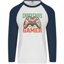 Christmas Gamer Funny Gaming Joypad Mens L/S Baseball T-Shirt White/Navy Blue