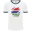 Torn Gambia Flag Gambian Day Football Mens Ringer T-Shirt White/Navy Blue