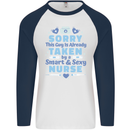 Taken By a Smart Nurse Funny Valentines Day Mens L/S Baseball T-Shirt White/Navy Blue
