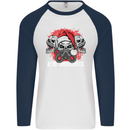 Acid Christmas Skulls Mens L/S Baseball T-Shirt White/Navy Blue