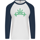Weed Pulse Heart Cannabis Drugs ECG Mens L/S Baseball T-Shirt White/Navy Blue