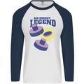 Air Hockey Legend Funny Mens L/S Baseball T-Shirt White/Navy Blue