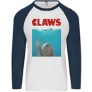 Claws Funny Sloth Parody Mens L/S Baseball T-Shirt White/Navy Blue