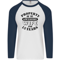 13th Wedding Anniversary 13 Year Funny Wife Mens L/S Baseball T-Shirt White/Navy Blue
