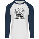 Skeleton Drummer Drumming Drum Skull Funny Mens L/S Baseball T-Shirt White/Navy Blue