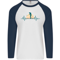Golf Heartbeat Pulse Mens L/S Baseball T-Shirt White/Navy Blue