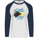 Torn Bahamas Flag Bahamians Day Football Mens L/S Baseball T-Shirt White/Navy Blue