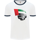 Curled UAE Flag Day Emirati Day Football Mens Ringer T-Shirt White/Navy Blue