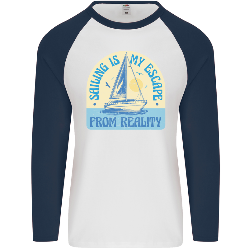 Sailing My Escape From Reality Sailor Mens L/S Baseball T-Shirt White/Navy Blue