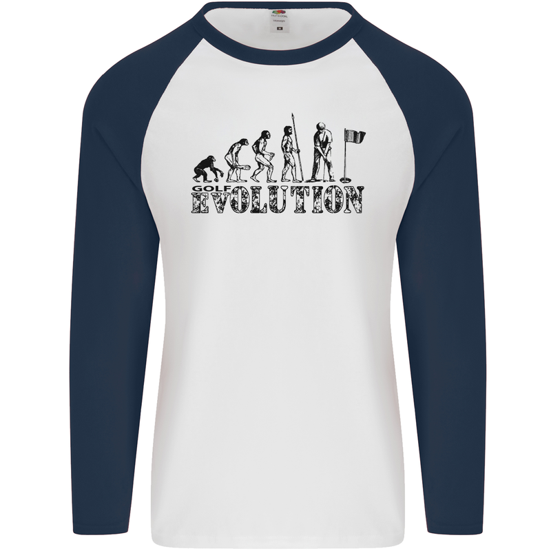Evolution of a Golfer Funny Golf Golfing Mens L/S Baseball T-Shirt White/Navy Blue