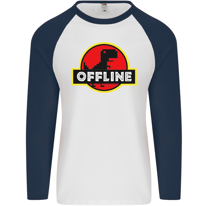 Offline Funny Gamer Gaming Mens L/S Baseball T-Shirt White/Navy Blue