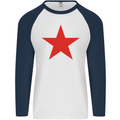 Red Star Army As Worn by Mens L/S Baseball T-Shirt White/Navy Blue