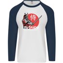 Bushido Samurai Warrior Sword Ronin MMA Mens L/S Baseball T-Shirt White/Navy Blue