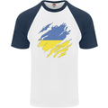 Torn Ukraine Flag Ukrainian Day Football Mens S/S Baseball T-Shirt White/Navy Blue