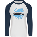 Torn Botswana Flag Batswana Day Football Mens L/S Baseball T-Shirt White/Navy Blue