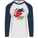 Torn Jordan Flag Jordanian Day Football Mens L/S Baseball T-Shirt White/Navy Blue