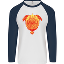 Pug Finger Flip Offensive Funny Dog Mens L/S Baseball T-Shirt White/Navy Blue