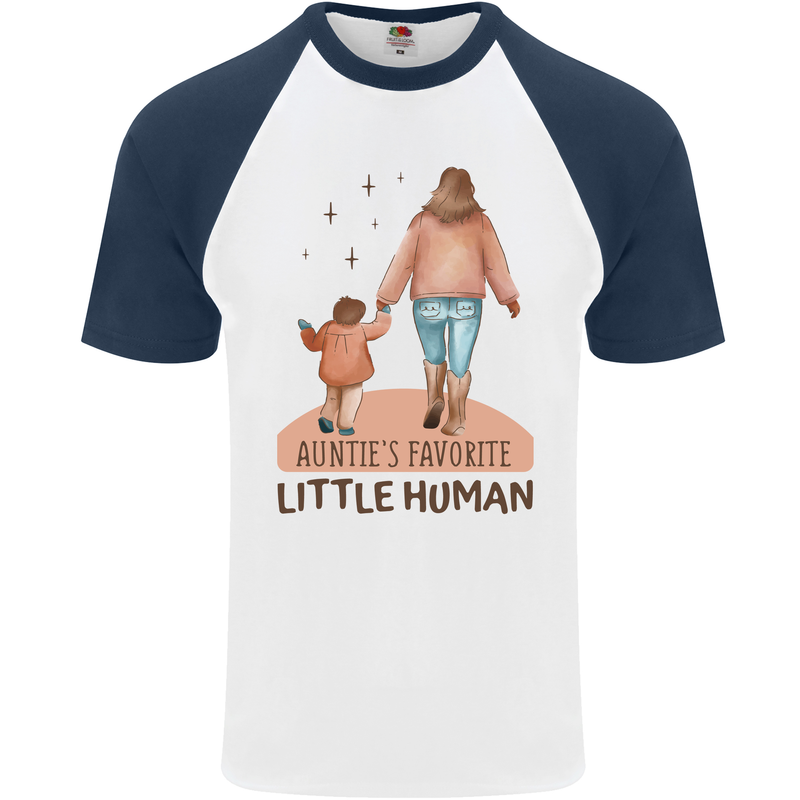Aunties Favourite Human Funny Niece Nephew Mens S/S Baseball T-Shirt White/Navy Blue