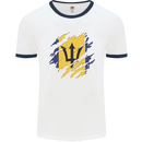 Torn Barbados Flag Barbadians Day Football Mens Ringer T-Shirt White/Navy Blue