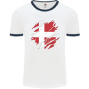 Torn Denmark Flag Danish Day Football Mens Ringer T-Shirt White/Navy Blue
