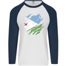 Torn Djibouti Flag Djiboutians Day Football Mens L/S Baseball T-Shirt White/Navy Blue