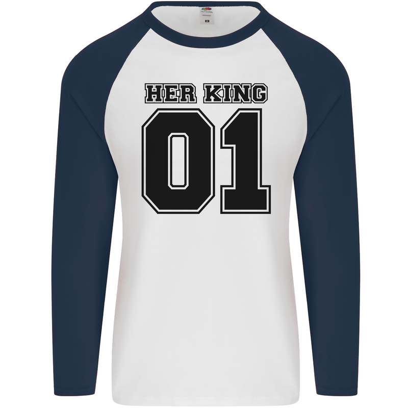 Her King Funny Valentines Day Mens L/S Baseball T-Shirt White/Navy Blue