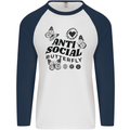 Antisocial Butterfly Mens L/S Baseball T-Shirt White/Navy Blue