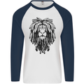 A Rasta Lion With Dreadlocks Jamaican Reggae Mens L/S Baseball T-Shirt White/Navy Blue