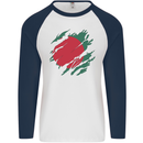 Torn Bangladesh Flag Bangladeshi Day Football Mens L/S Baseball T-Shirt White/Navy Blue