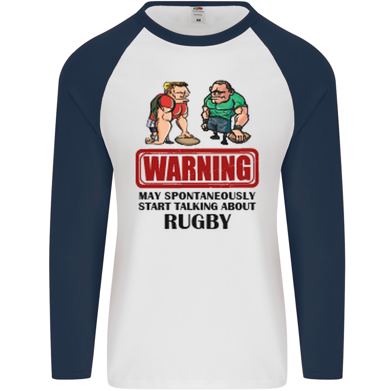Rugby May Start Talking About Funny Beer Mens L/S Baseball T-Shirt White/Navy Blue