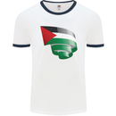 Curled Palestine Flag Palestinian Day Football Mens Ringer T-Shirt White/Navy Blue