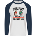 Weekend Forecast Rugby Funny Beer Alcohol Mens L/S Baseball T-Shirt White/Navy Blue