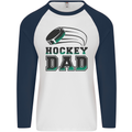 Ice Hockey Dad Fathers Day Mens L/S Baseball T-Shirt White/Navy Blue