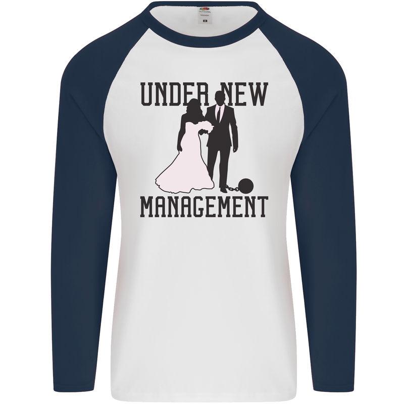 Just Married Under New Management Mens L/S Baseball T-Shirt White/Navy Blue