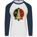 Distressed CCCP Shuttle Mens L/S Baseball T-Shirt White/Navy Blue