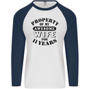 11th Wedding Anniversary 11 Year Funny Wife Mens L/S Baseball T-Shirt White/Navy Blue