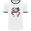Torn Antigua and Barbuda Flag Day Football Mens Ringer T-Shirt White/Navy Blue