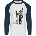 Anarchy Banksy Punk Mum Mens L/S Baseball T-Shirt White/Navy Blue