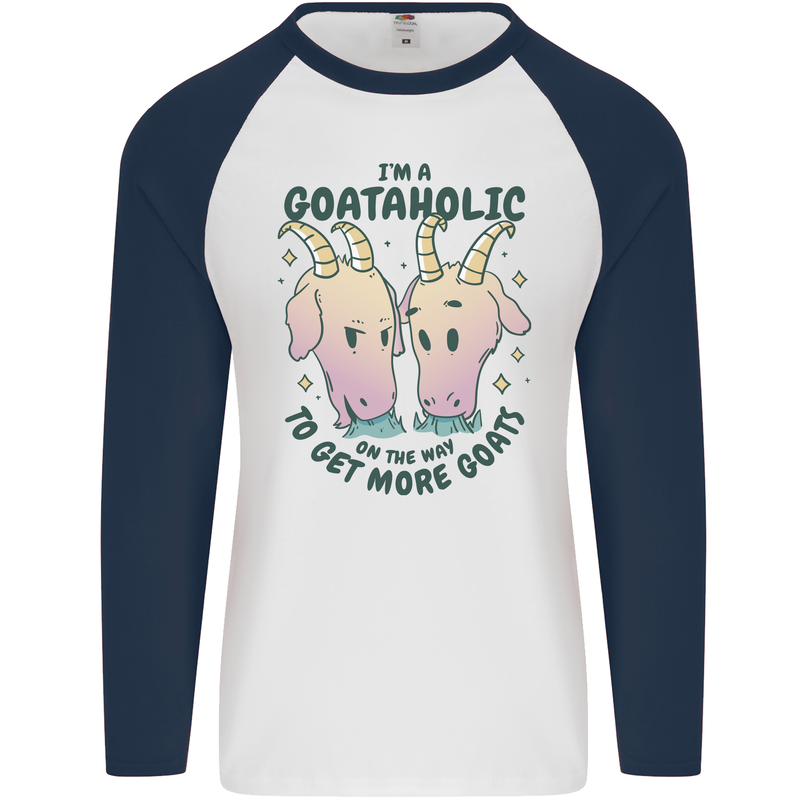 Goataholic On the Way to Get More Goats Mens L/S Baseball T-Shirt White/Navy Blue