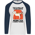 I Drink Tea and Know Things Funny Cat Mens L/S Baseball T-Shirt White/Navy Blue