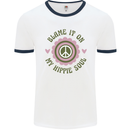 Blame It on My Hippy Soul 60s 70s Flower Power Mens Ringer T-Shirt White/Navy Blue