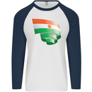 Curled Niger Flag Nigerien Day Football Mens L/S Baseball T-Shirt White/Navy Blue