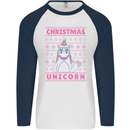 Funny Christmas Unicorn Mens L/S Baseball T-Shirt White/Navy Blue