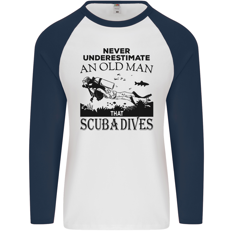 An Old Man That Scuba Dives Diver Dive Mens L/S Baseball T-Shirt White/Navy Blue
