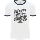 Two Wheels Forever Motorcycle Cafe Racer Mens Ringer T-Shirt White/Navy Blue