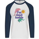 I'm Dead Inside Dolphins Sunrise Mens L/S Baseball T-Shirt White/Navy Blue